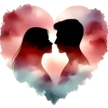silhouette of couple in watercolor design