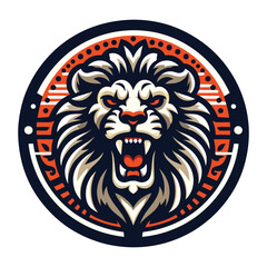 Obraz premium Lion Head Roaring on circle shape Logo mascot vector illustration, emblem design isolated on white background