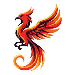 Naklejka premium Flying Phoenix Fire Bird abstract Logo design vector illustration. Dove Eagle Logotype concept icon isolated on white background