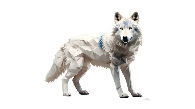 A majestic white wolf, adorned with striking blue markings, stands proudly as the embodiment of freedom and wild beauty in the great outdoors, 3D Render