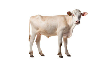 A majestic bovine beauty, with a proud stance and gentle snout, stands out against the darkness of the background, embodying the grace and strength of the animal kingdom