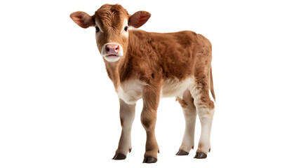 A curious bovine calf, with a fluffy snout and gentle demeanor, stands amidst a herd of dairy cows, showcasing the beauty and innocence of farm animals