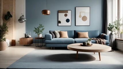 Lofty Comfort: Blue Sofa Warmth in a Minimalist Nordic Nook