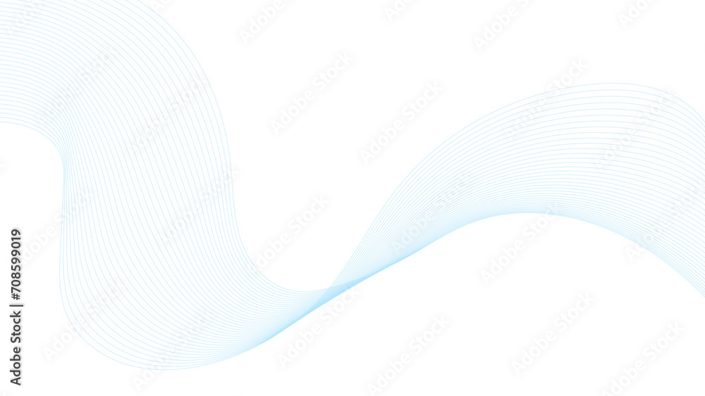 Wall mural abstract blue line wave background. technology abstract lines on white background. undulate grey wav