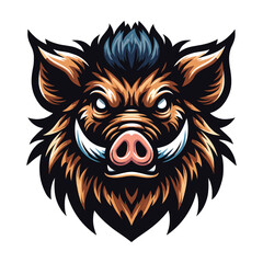 Fototapeta premium wild beast animal hog boar pig head face mascot design vector illustration, logo template isolated on white background