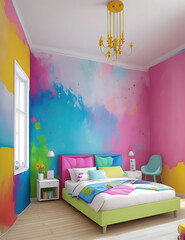 Colorful painting background on room ,ai generated