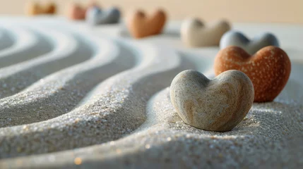 Foto auf Glas Love heart shaped stones in zen garden as Valentines Day greeting card © Robert Kneschke