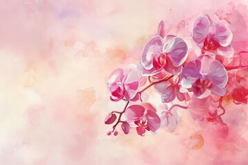Fototapeta na wymiar Tropical Orchid flower watercolor illustration, copy space.