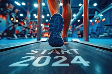 Foto op Plexiglas Training auf dem Laufband, mit Text "Start 2024" © Jürgen Fälchle