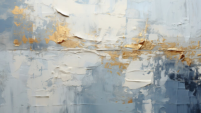 Abstract background in the style of textured painting with bold blue and gold brushstrokes on canvas. Artwork style oil or acrylic smears. Contemporary trendy design, cover, interiors picture, header