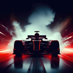 Racing car with lights and smoke. - obrazy, fototapety, plakaty