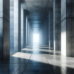 Abstract background. Light appears and fades away. Shadows move through the empty corridor with concrete walls