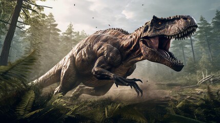 A dynamic depiction of a Gorgosaurus in pursuit of prey