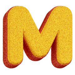 3D Glitter Letter "M" for Carnival Composition - Yellow with Red Outline on Transparent Background