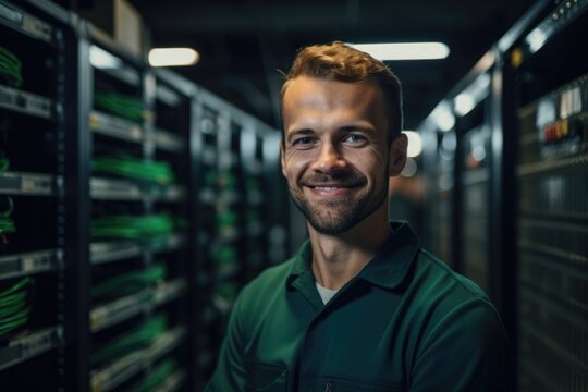 Portrait of a professional man in server room data center