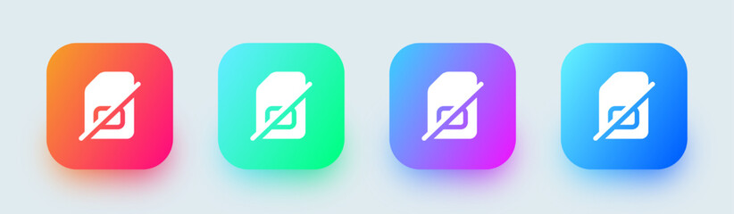No sim solid icon in square gradient colors. Lost connection signs vector illustration.
