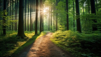 Fototapeta na wymiar A path through a tranquil forest of success
