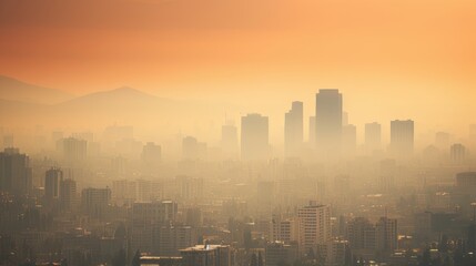 Naklejka premium A polluted urban skyline with a hazy smog layer