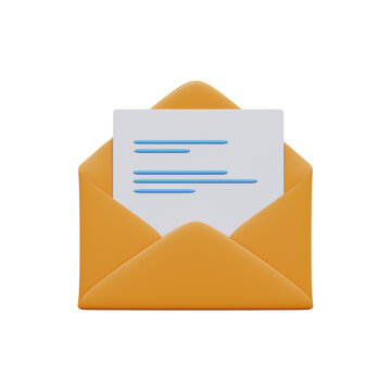 3d Mail icon. Postal envelope with a document.