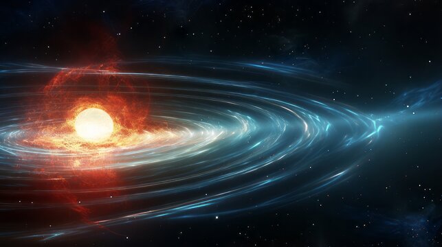 An artistic depiction of a quasar's intense energy emission