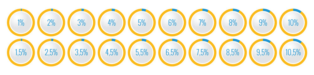 half-pieced pie charts. percent pie charts
