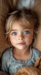Young Girl with a Dreamy Expression.
A little girl looks dreamily to the side, her expression one of innocence and wonder.