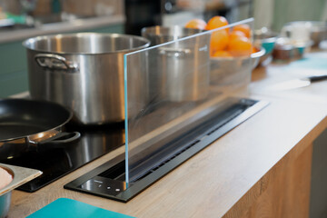 Modern kitchen glass wall equipment for steam and heat