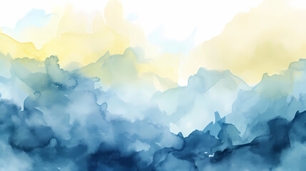 Soft watercolor wash in serene blues and yellows, perfect for peaceful background use, background or wallpaper design - obrazy, fototapety, plakaty