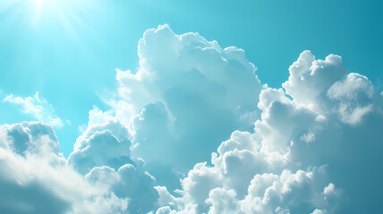 Angelic light white fluffy clouds with a blue sky background