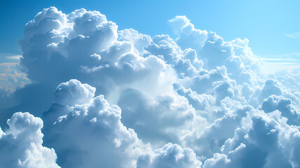 Naklejka premium Angelic light white fluffy clouds with a blue sky background