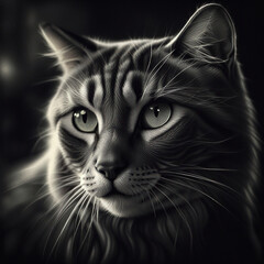 Black and white cat portrait. Stock image.