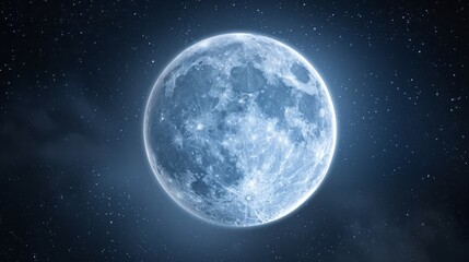 Blue Moon in Night Sky With Stars, Serene Beauty of Celestial Harmony