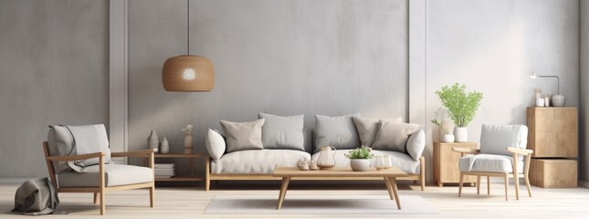 Modern Minimalist Living Room Interior with Comfortable Sofa.wall Art , Poster , Interior Design , illustration  , Wallpaper , 