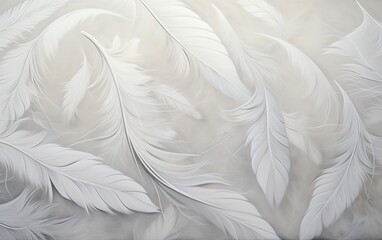 Obraz premium White-Gray Feathers Stripes on White Background, Beautifully Laid Image on Floor for Wallpaper