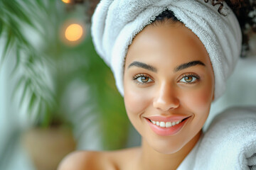 Portrait of an attractive young woman having spa salon procedure.