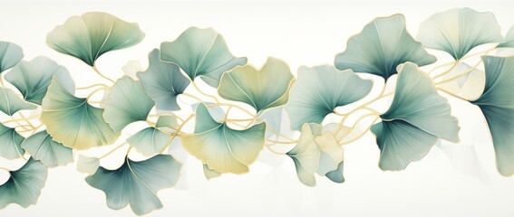 Green Ginkgo Leaves, Light Green Spots, Decorative Borders, Nature-Inspired Design Concept