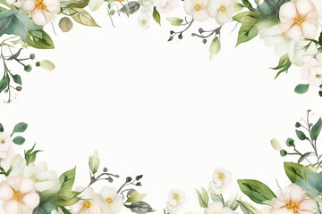 Greenery and jasmine flower for wedding invitation, greeting cards, decoration, stationery design. Hand drawn green herbs - obrazy, fototapety, plakaty