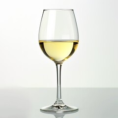 Glass with white wine. On a light background.