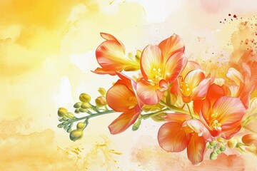 Obraz na płótnie Canvas Art floral background with Freesia flowers, copy space.