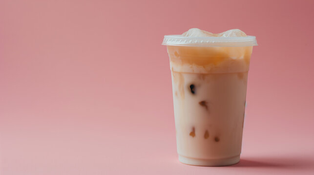 isolated iced coffee on pink background