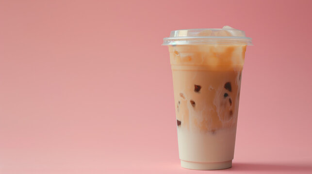 isolated iced coffee on pink background