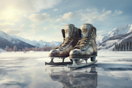 Ice skates abandoned in the snowy landscape.