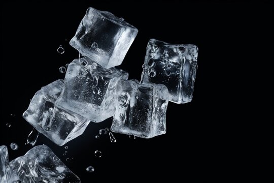 Ice cubes stacked with water droplets created a striking image against a black background.