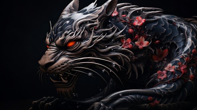 Japanese dragon combined with a cat as a hybrid Ai generated art