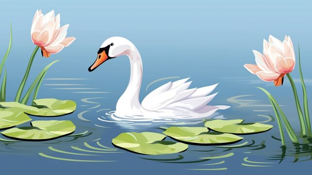 White duck swimming in a calm lake picture Ai generated art