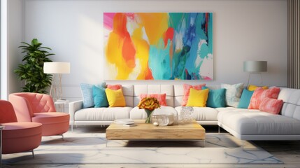 A cozy living room with stylish furniture and a beautiful painting on the wall