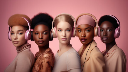 Obraz premium Beauty and Diversity: Attractive Caucasian, Asian, and African Women Posing Together with Elegance and Style on Clean White Background