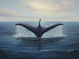 blue whale die into the water  - obrazy, fototapety, plakaty