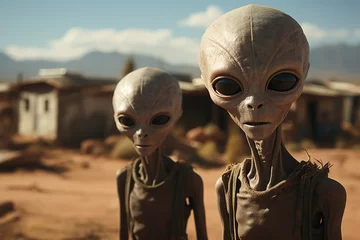 Foto op Aluminium Two aliens standing in the desert © duyina1990