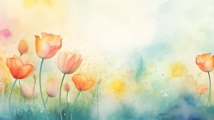 Watercolor floral spring background - obrazy, fototapety, plakaty